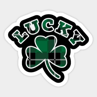 Lucky Three Leaf Clover Flannel Print Pattern Sticker